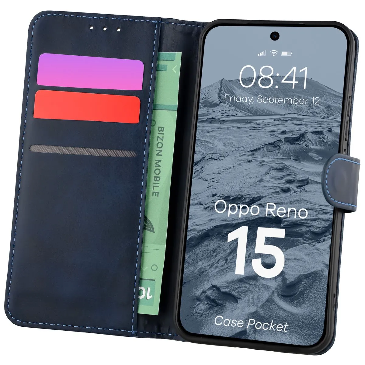 Etui Bizon Case Pocket do Oppo Reno 15 Granatowy