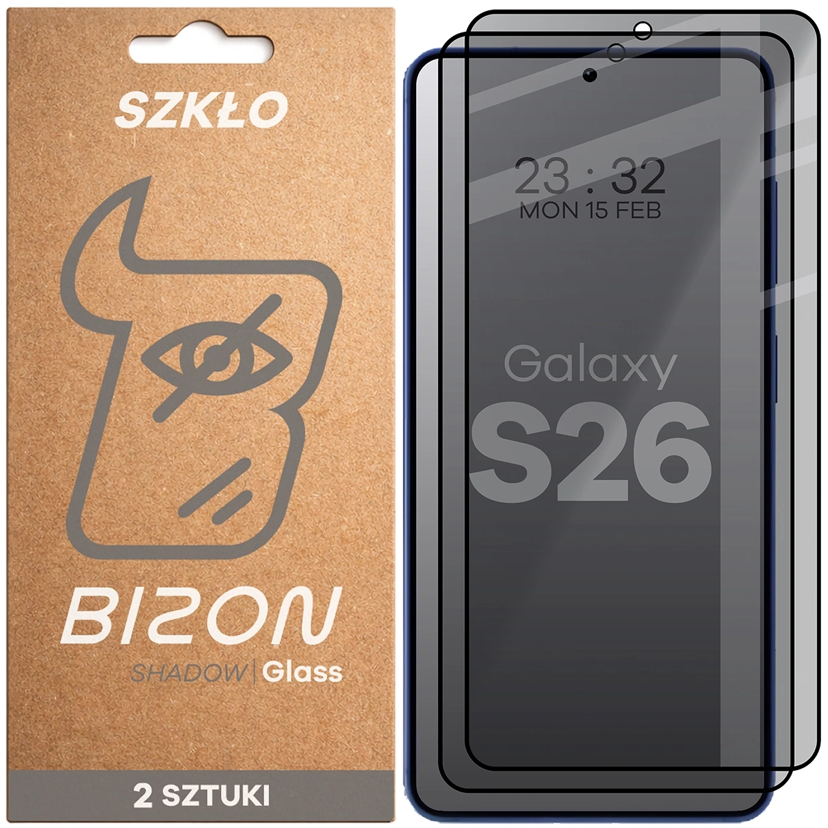 Szkło hartowane Bizon prywatyzujące z ramką Glass Edge Shadow Duo do Galaxy S26 2 sztuki