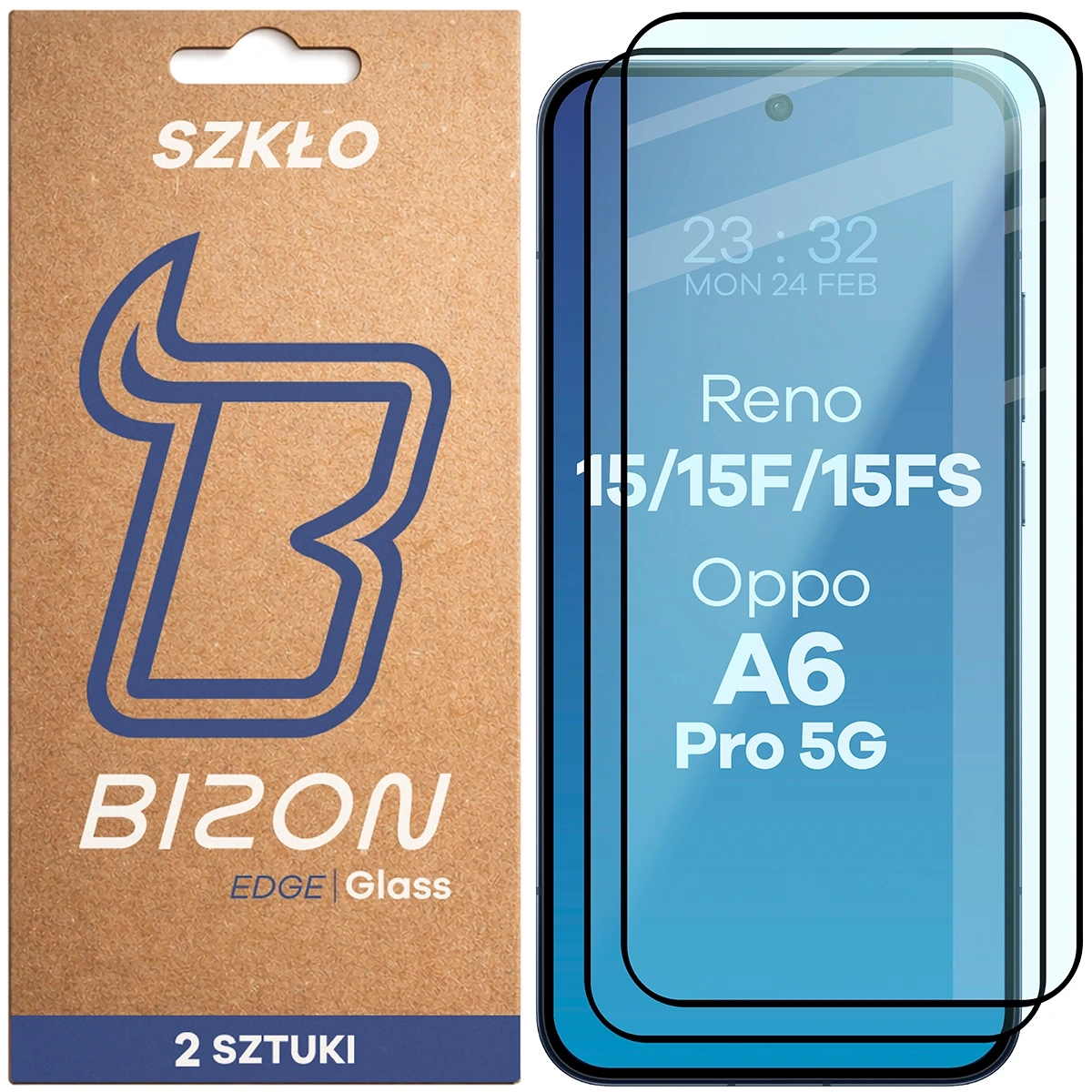 Szkło hartowane Bizon z ramką Glass Edge Duo do Oppo Reno 15 / 15 F / 15 FS / A6 Pro 5G 2 sztuki