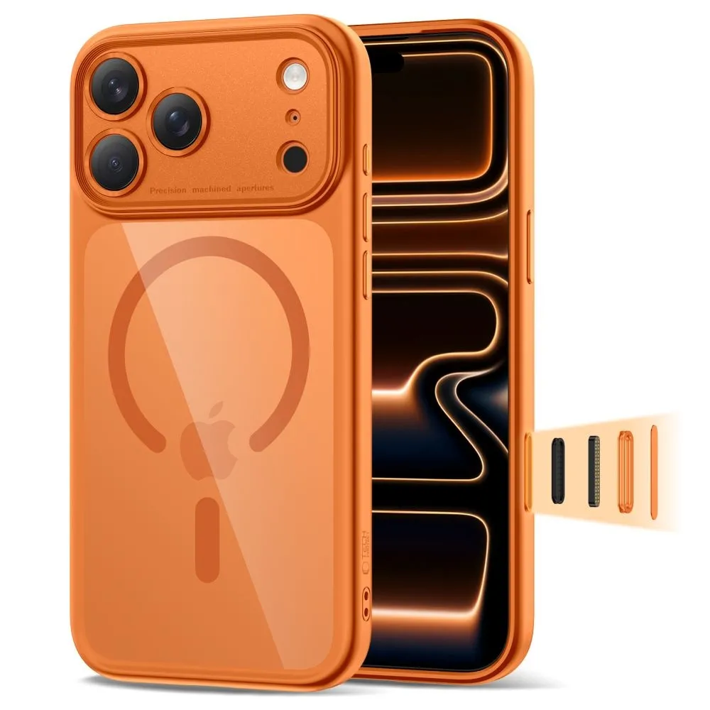 Etui Tech-Protect Magpeak MagSafe CC do iPhone 17 Pro Pomarańczowo-przezroczyste