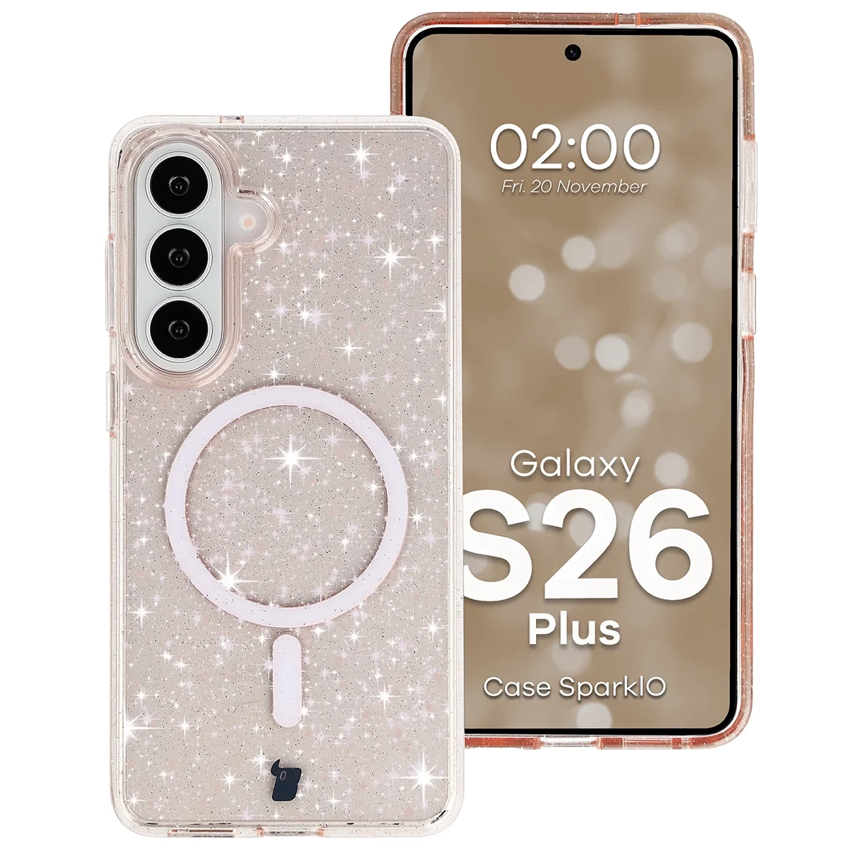 Etui Bizon Case SparklO do Galaxy S26 Plus Przezroczysto-Jasnopomarańczowe Z Brokatem