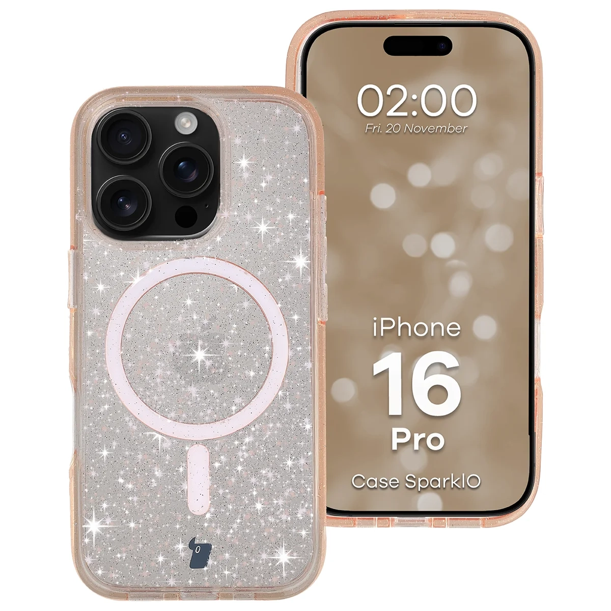 Etui Bizon Case SparklO do iPhone 16 Pro Przezroczysto-Jasnopomarańczowe Z Brokatem