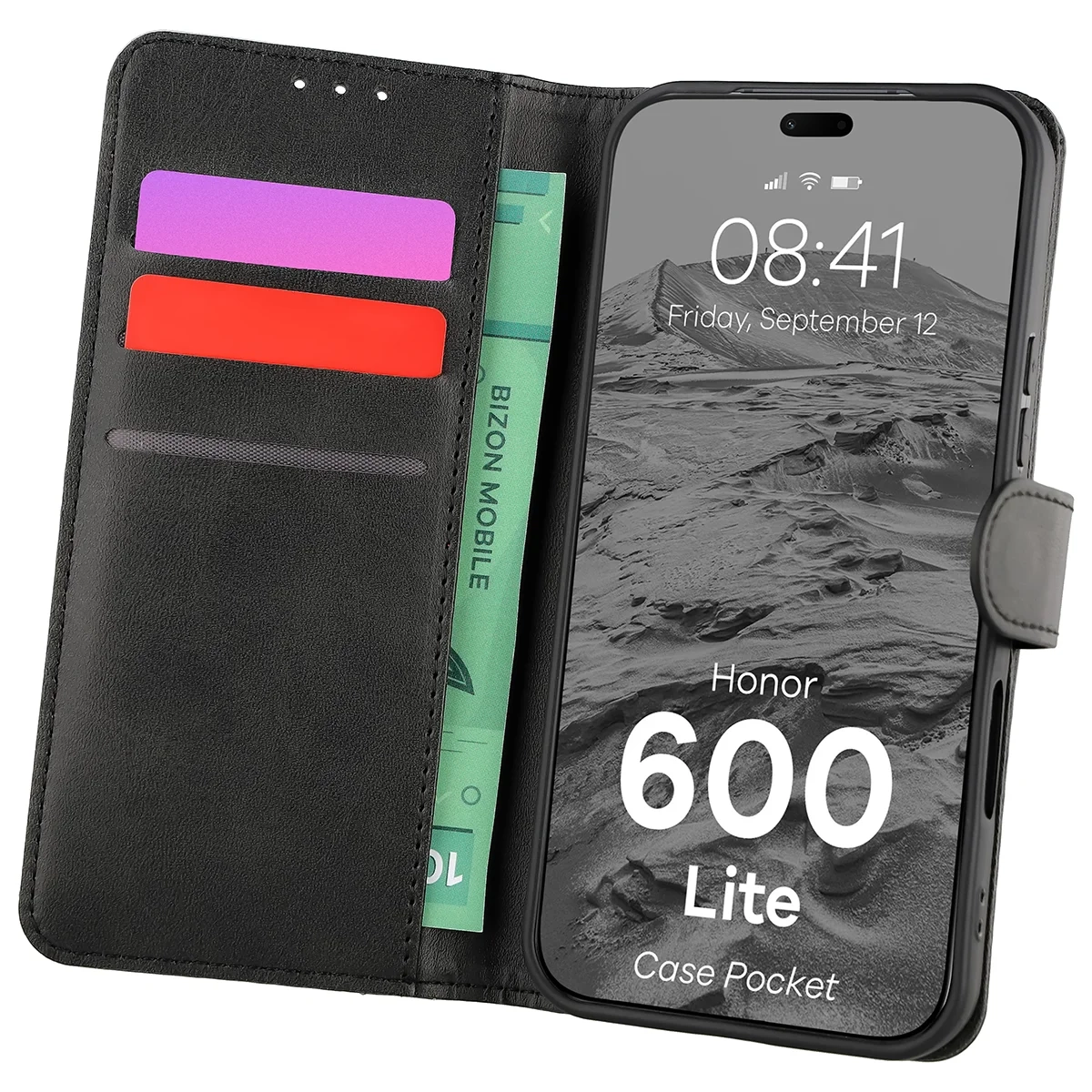 Etui Bizon Case Pocket do Honor 600 Lite 5G Czarny