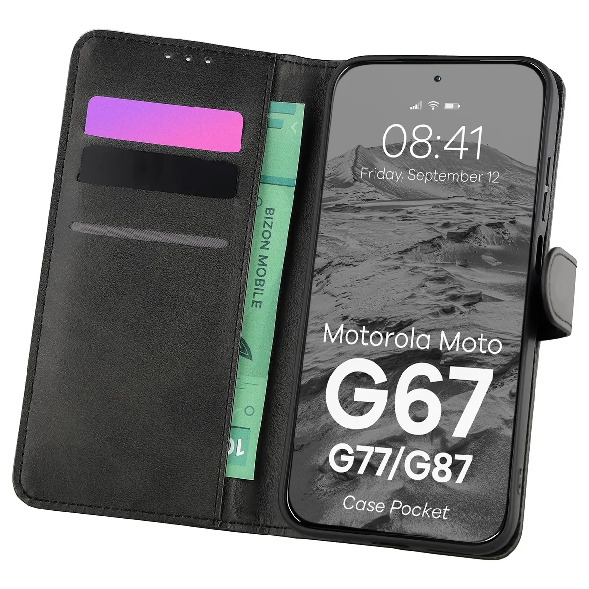 Etui Bizon Case Pocket do Motorola Moto G67 5G / G77 5G Czarny
