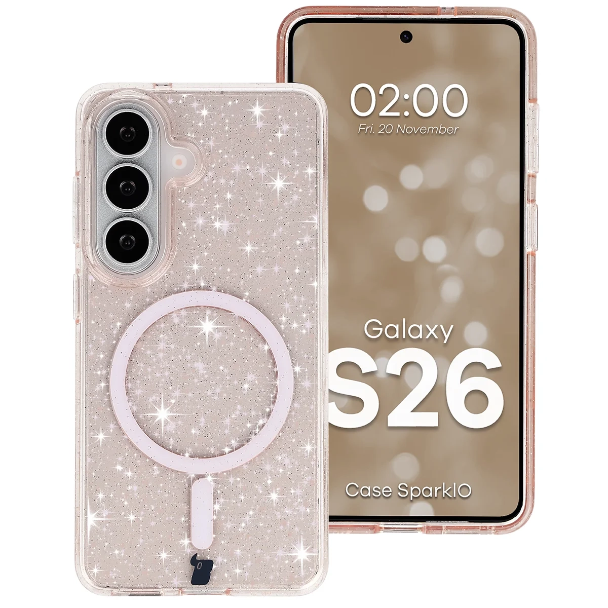 Etui Bizon Case SparklO do Galaxy S26 Przezroczysto-Jasnopomarańczowe Z Brokatem