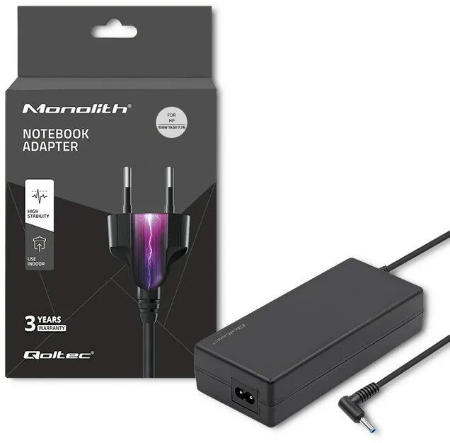 Zasilacz do laptopa Qoltec 51735 HP 19.5V 7.7A 4.5*3.0+pin 150W Czarny