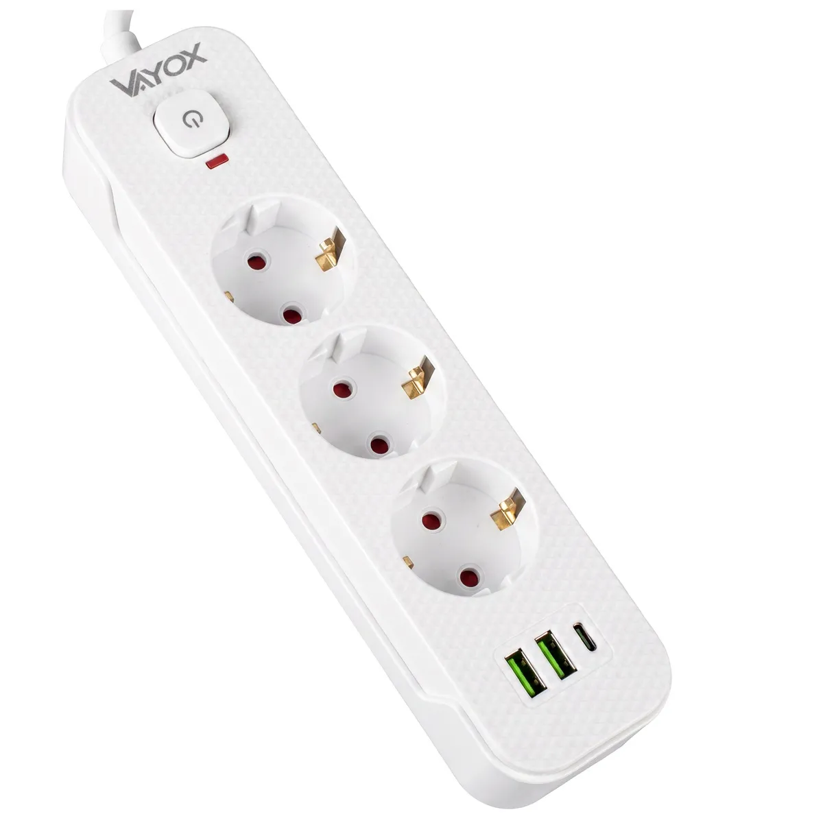 Listwa Vayox VA0467W-1,5 2x USB-A 1x USB-C 3 gniazda 1,5m Biały