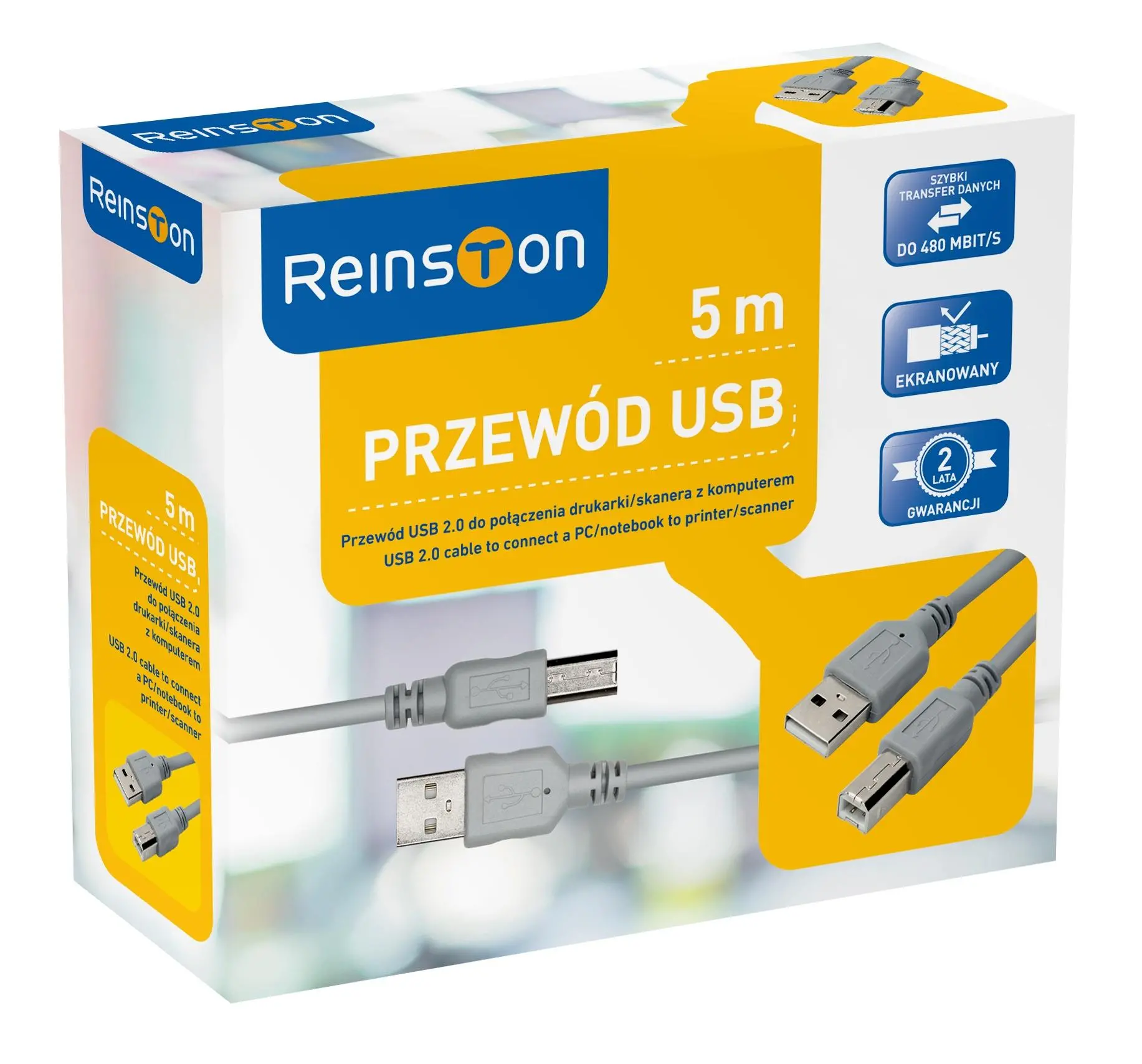 Kabel USB Reinston EKK17 5m Srebrno-szary