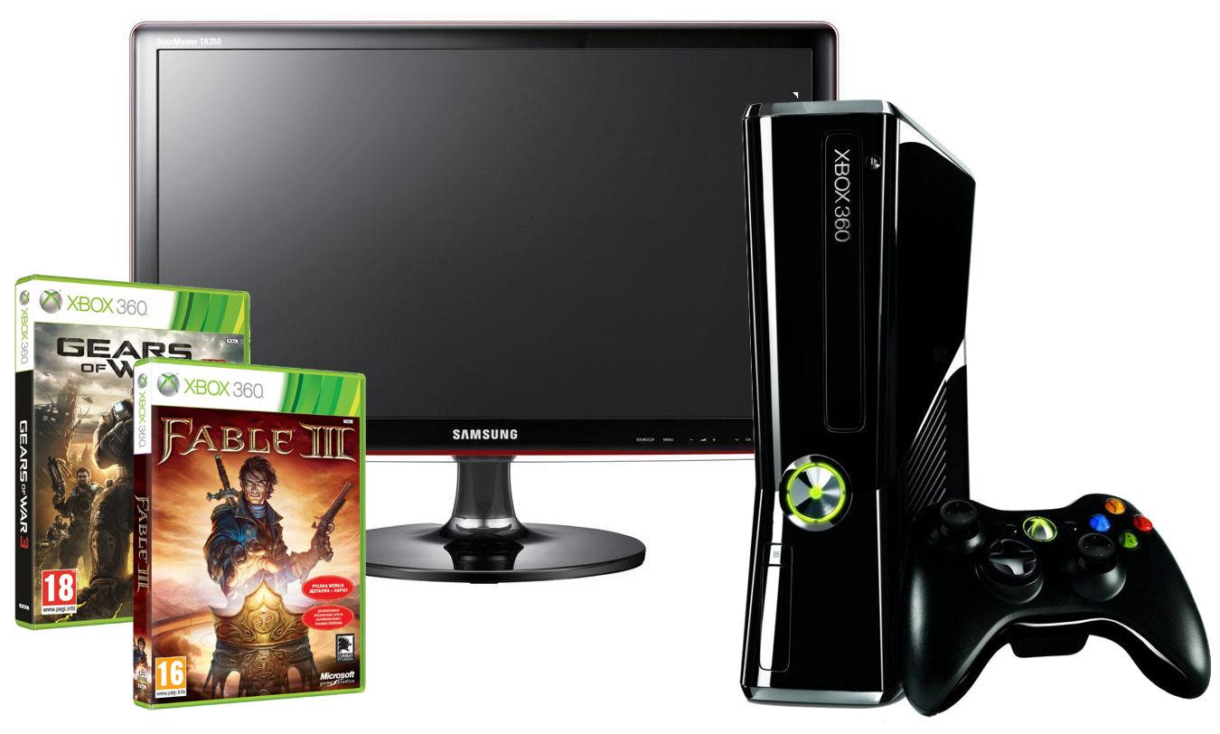 Konsola Xbox 360 4GB + Fable 3 + Gears of War 3 + monitor Samsung TA23A350
