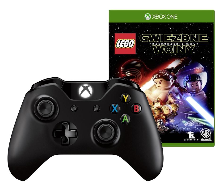 Pad Microsoft Xbox One Kontroler bezprzewodowy (czarny) + gra LEGO Gwiezdne Wojny: Przebudzenie Mocy