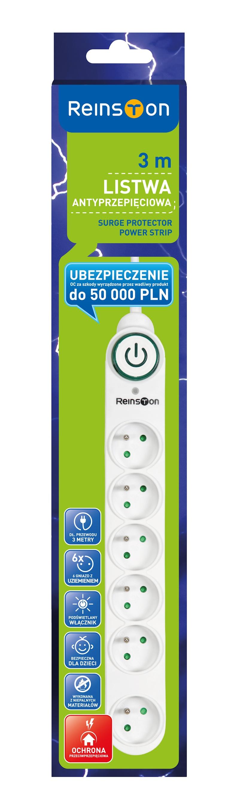 Listwa Reinston ALZ005 6 gniazd 3m Biały