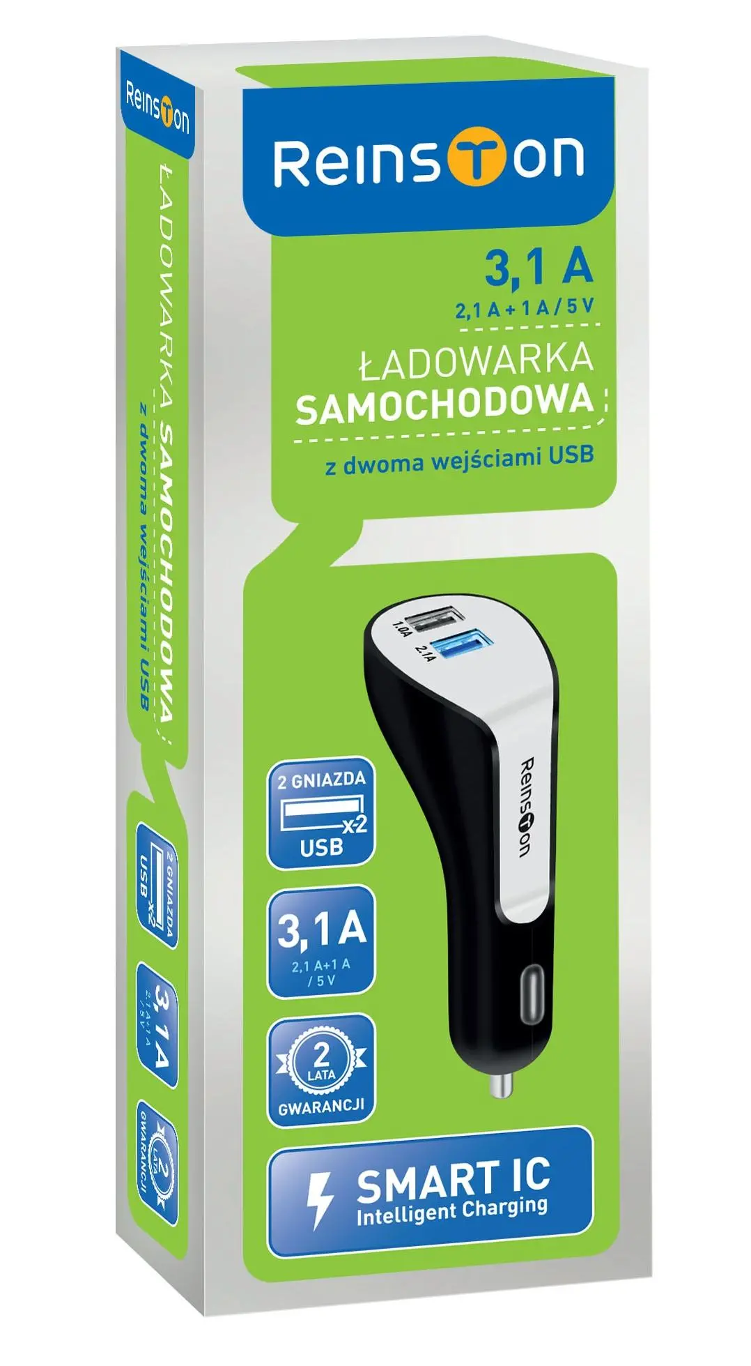 Ładowarka samochodowa Reinston ELSA09 USB 3,1A Czarny