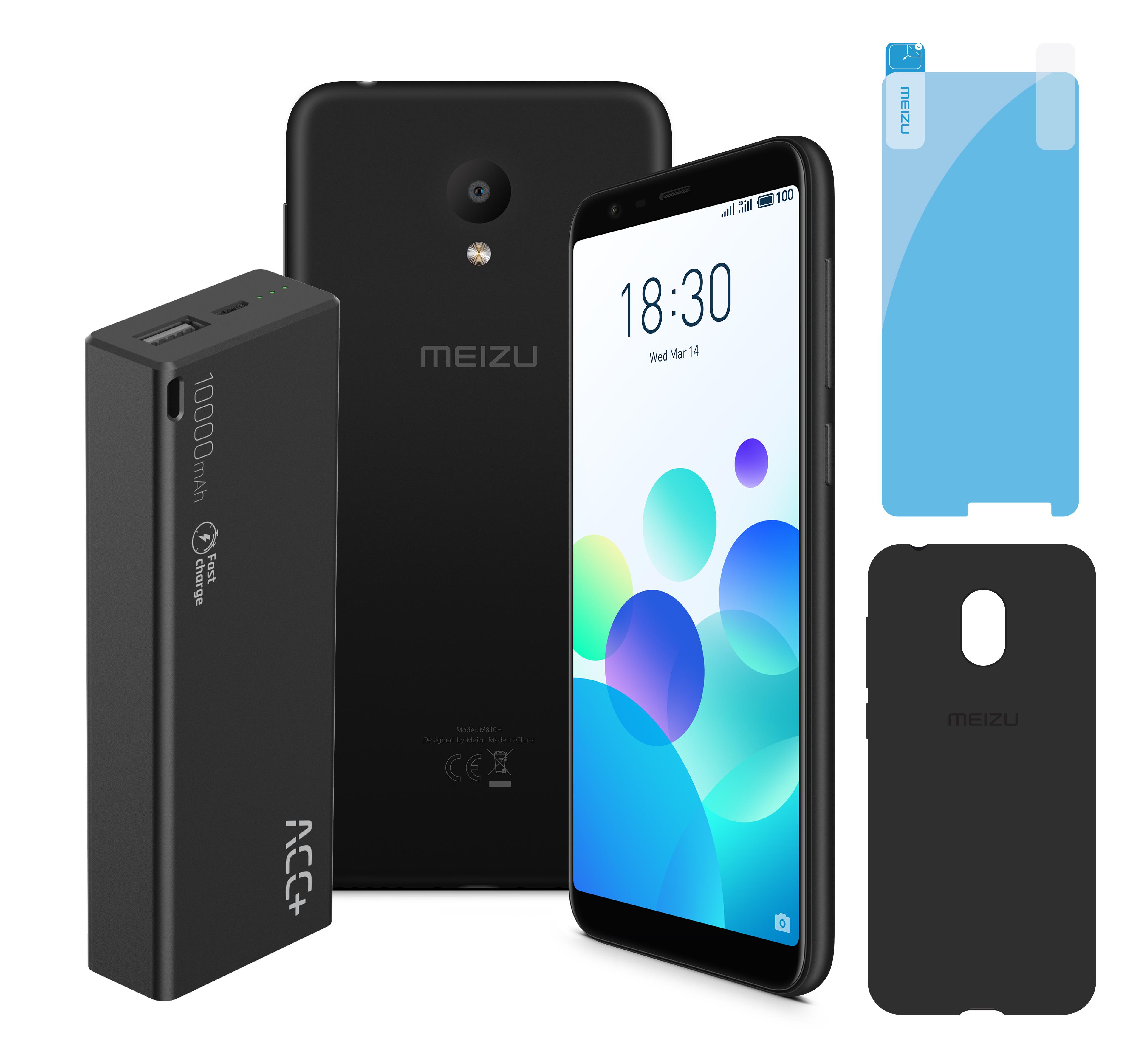 Smartfon Meizu M8C 16GB (czarny) + powerbank 10 000 mAh + etui + folia na ekran