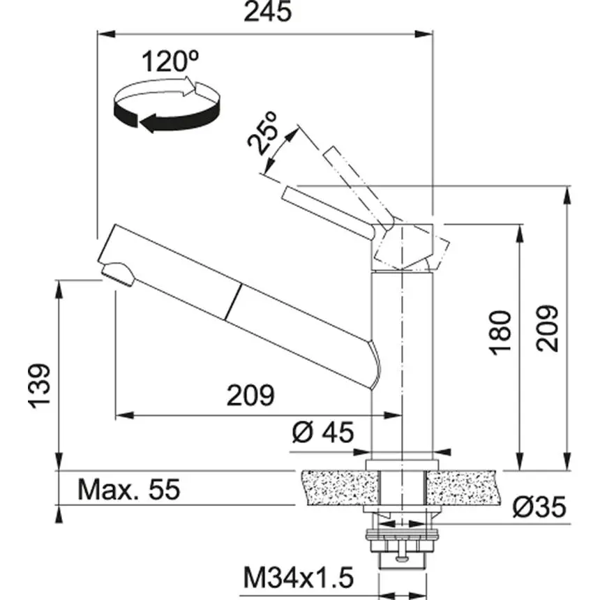 Bateria Franke Orbit Pull-Out Srebrny Stal szlachetna