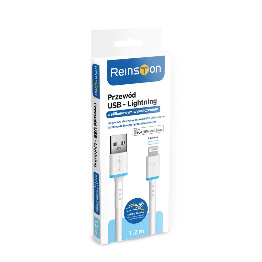 Kabel Reinston EKT41 elastyczny USB-A na Lightning MFI 1,2m Biały