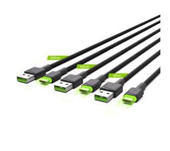 Kabel Green Cell Zestaw 3x GC Ray USB-C 0,3m, 1,2m, 2m z zielonym podświetleniem LED