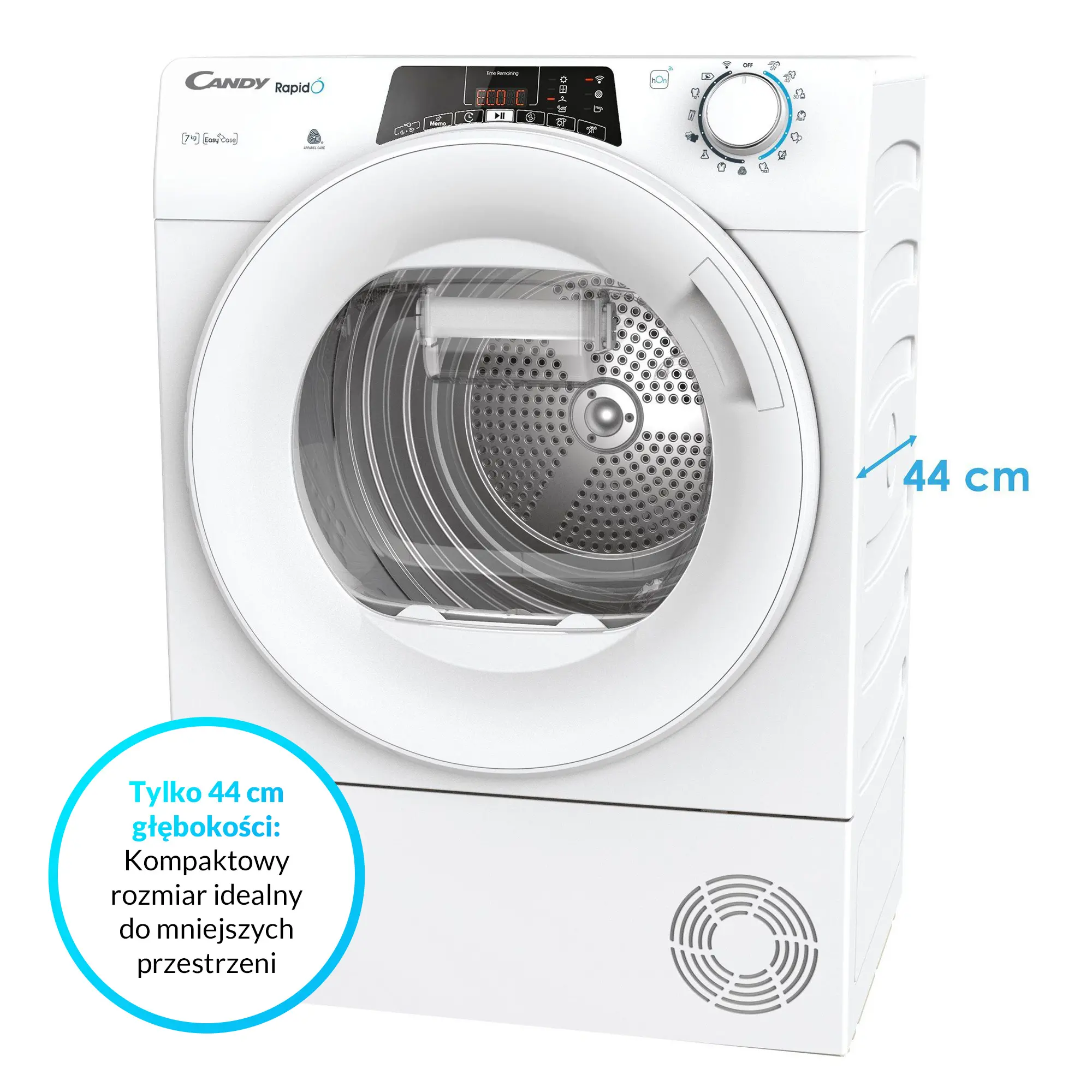 Suszarka Candy RapidO RO4 H7A2TEX-S Slim 46,5cm 7kg Zdalne sterowanie