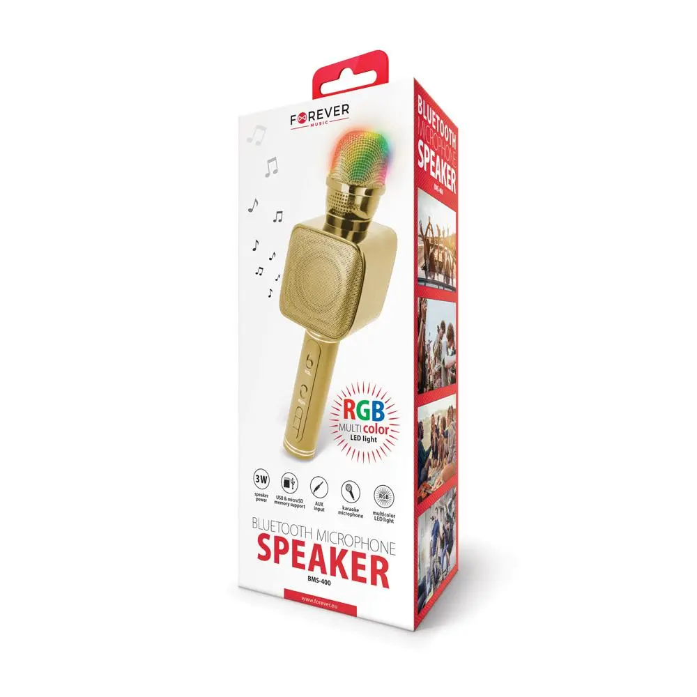 Mikrofon z głośnikiem Bluetooth Forever BMS-400 3W Złoty