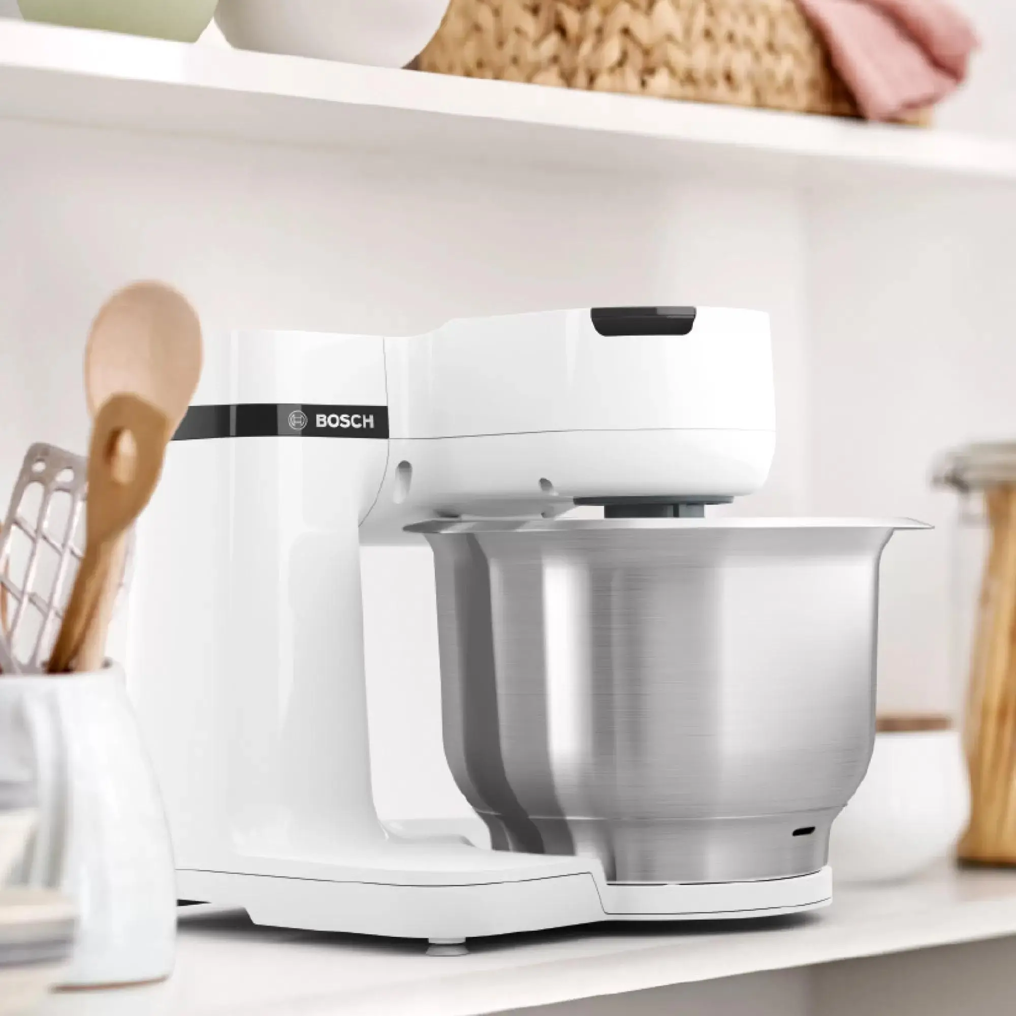 Robot kuchenny Bosch MUMS2EW40 Wydajność do 2,4kg lekkiego ciasta Kompaktowe wymiary
