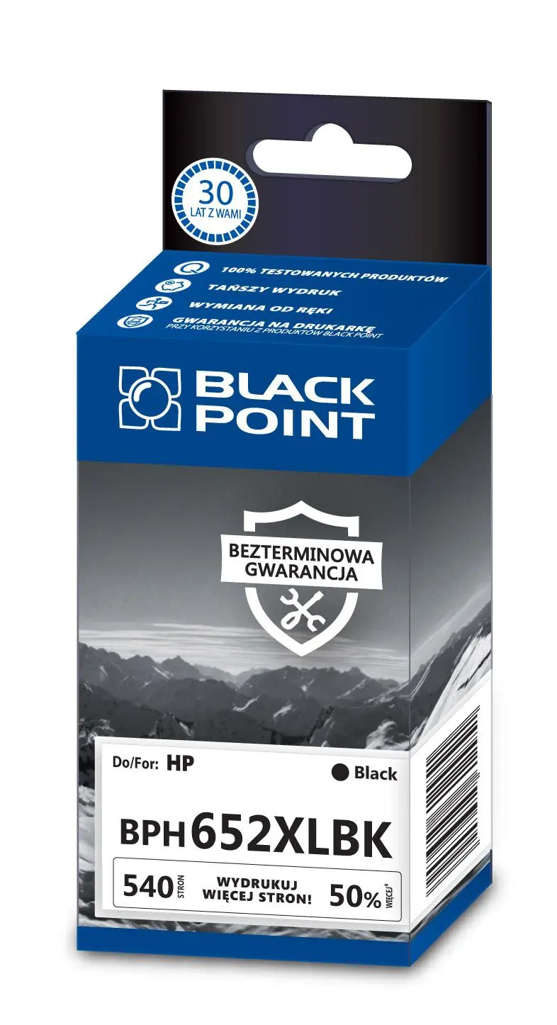 Tusz Black Point BPH652XLBK (zamiennik 652XL) Czarny 18 ml