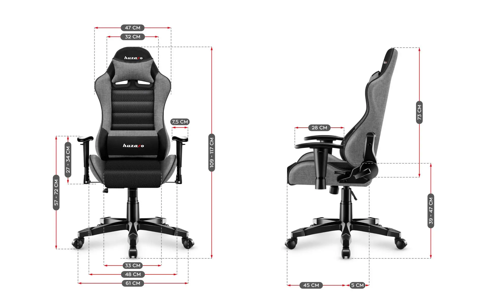 Fotel Huzaro Ranger 6.0 Mesh Dla dzieci do 130kg Tkanina Szary