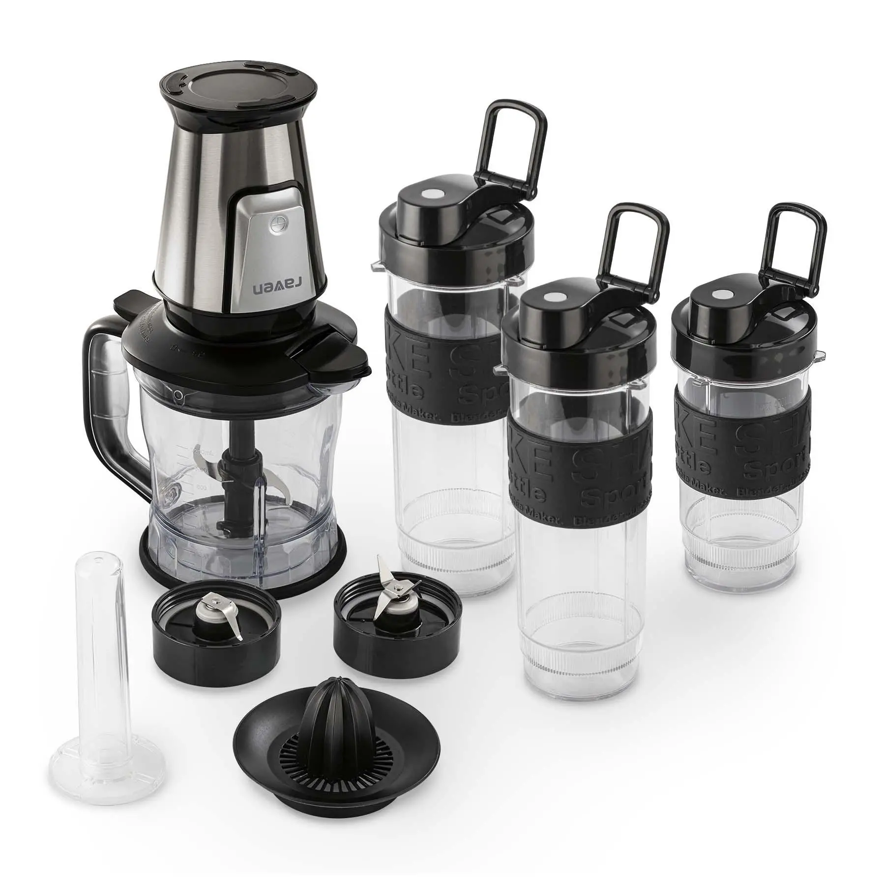 Multiblender Raven 4w1 EBS003 0,57l Wyciskarka do cytrusów Młynek 3 butelki