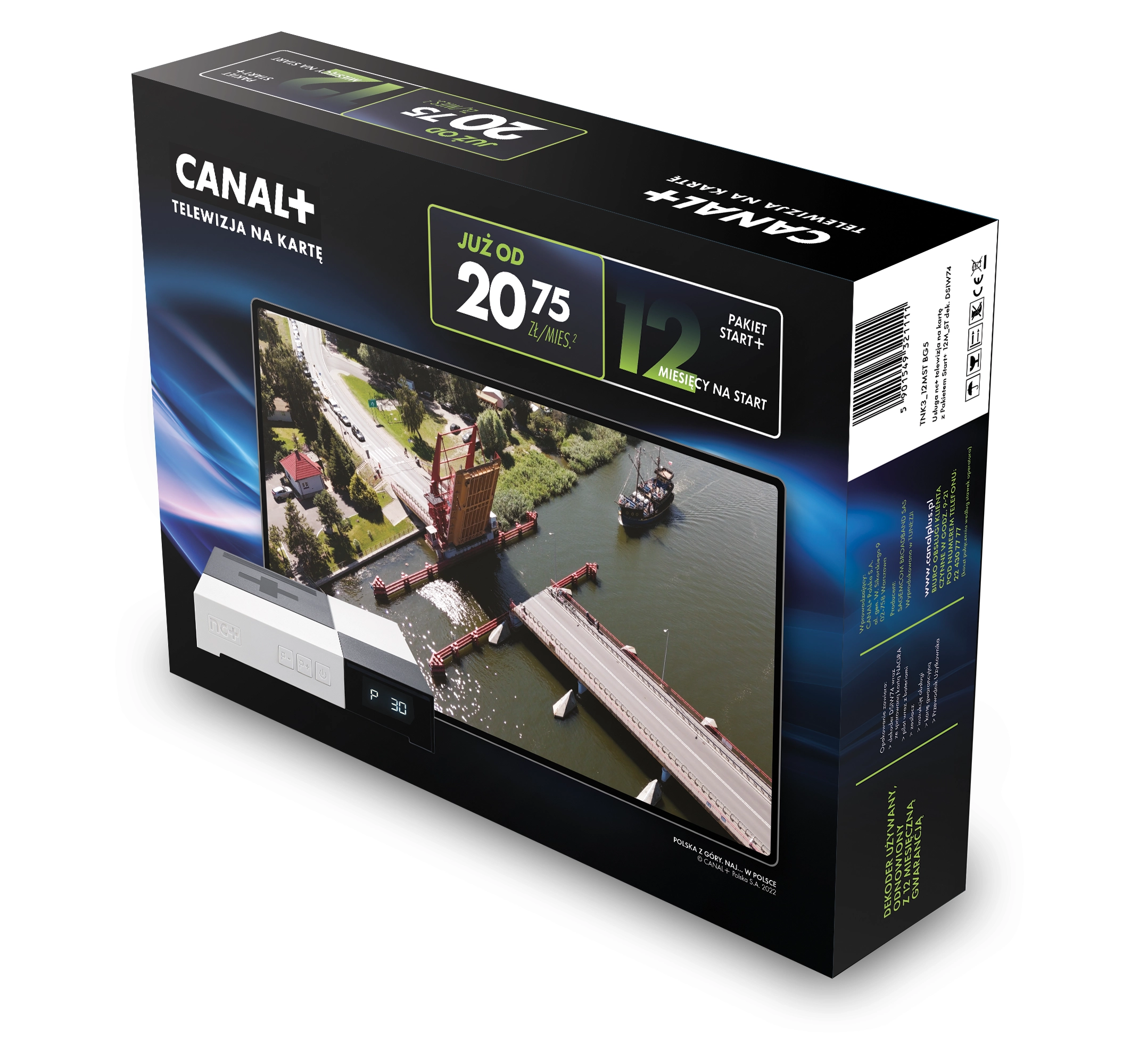 Usługa nc+ telewizja na kartę (pakiet Start+ na 12 m-cy) - dekoder odnowiony WIFIBOX+ SAGEMCOM DSIW74