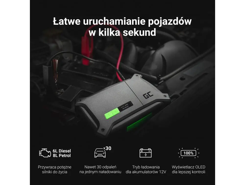 Powerbank Green Cell PowerBoost Car Jump Starter / 16000mAh 60W Czarny