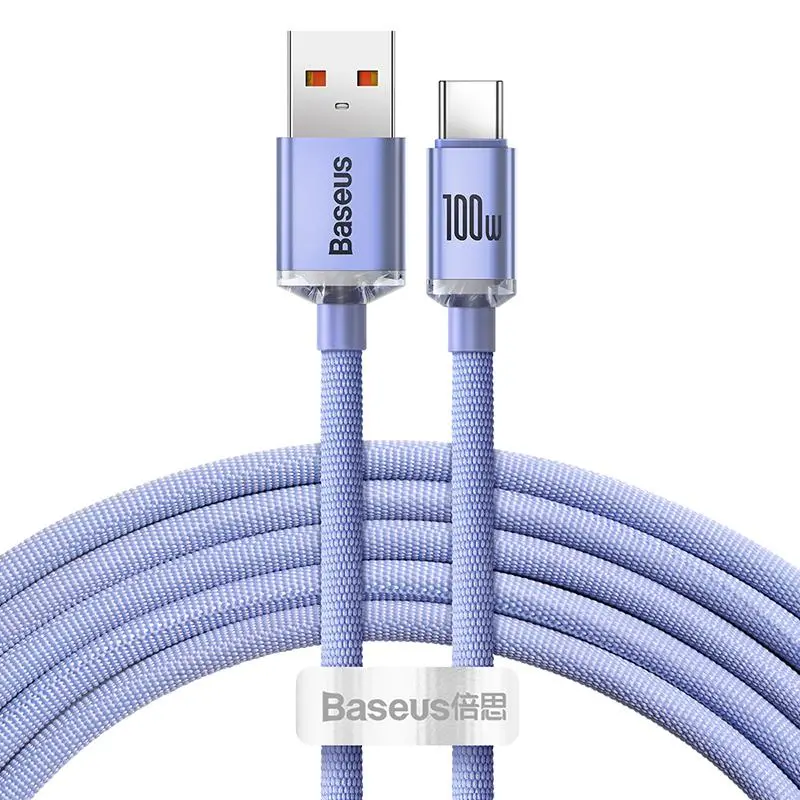 Kabel Baseus USB-A do USB-C Crystal 100W 2 m Fioletowy