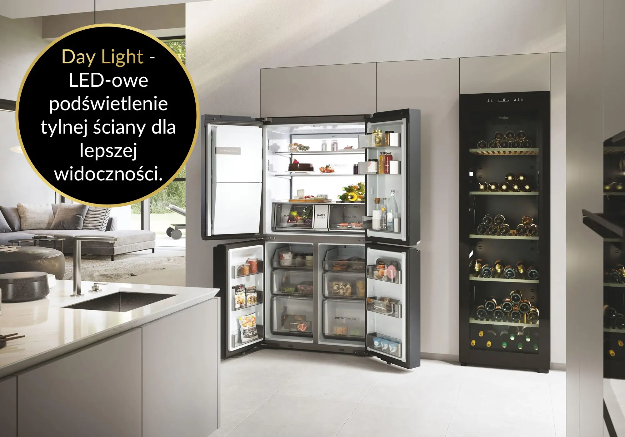 Lodówka Haier Seria 7 HCR7918EIMB Pełny No Frost 177,5cm Dystrybutor wody Czarny Inox