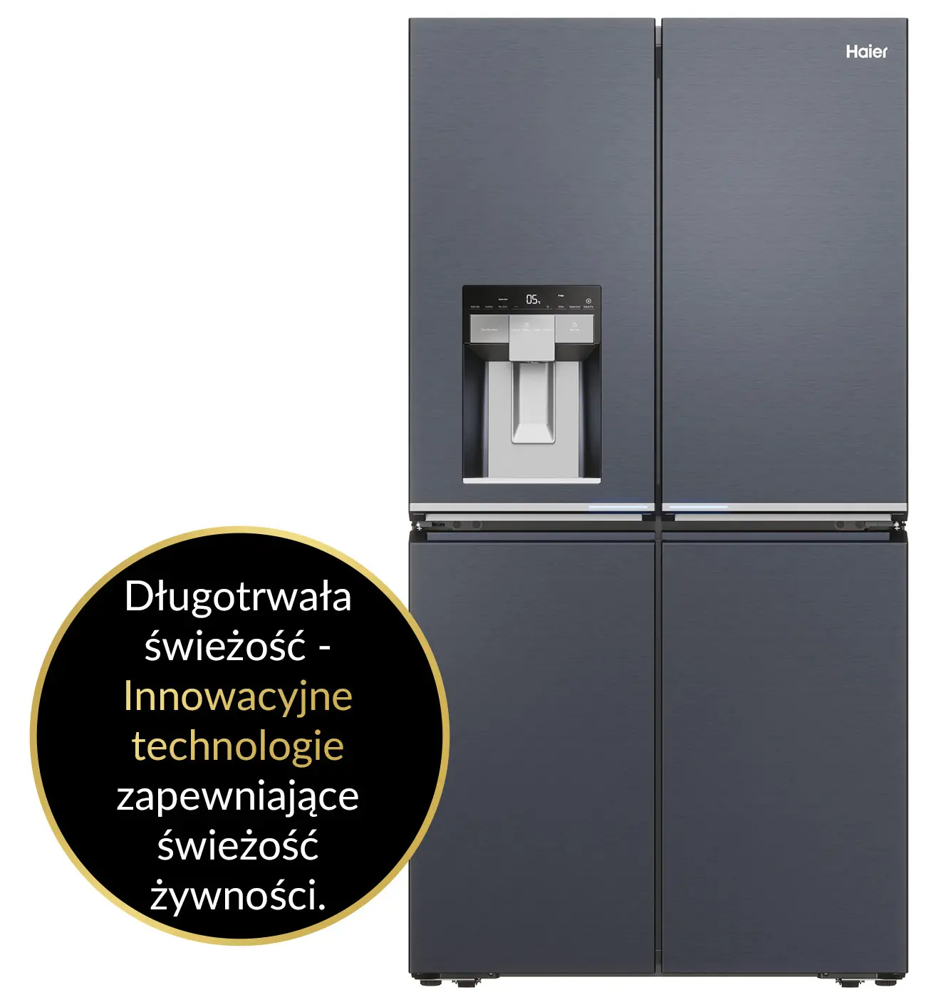 Lodówka Haier Seria 7 HCR7918EIMB Pełny No Frost 177,5cm Dystrybutor wody Czarny Inox