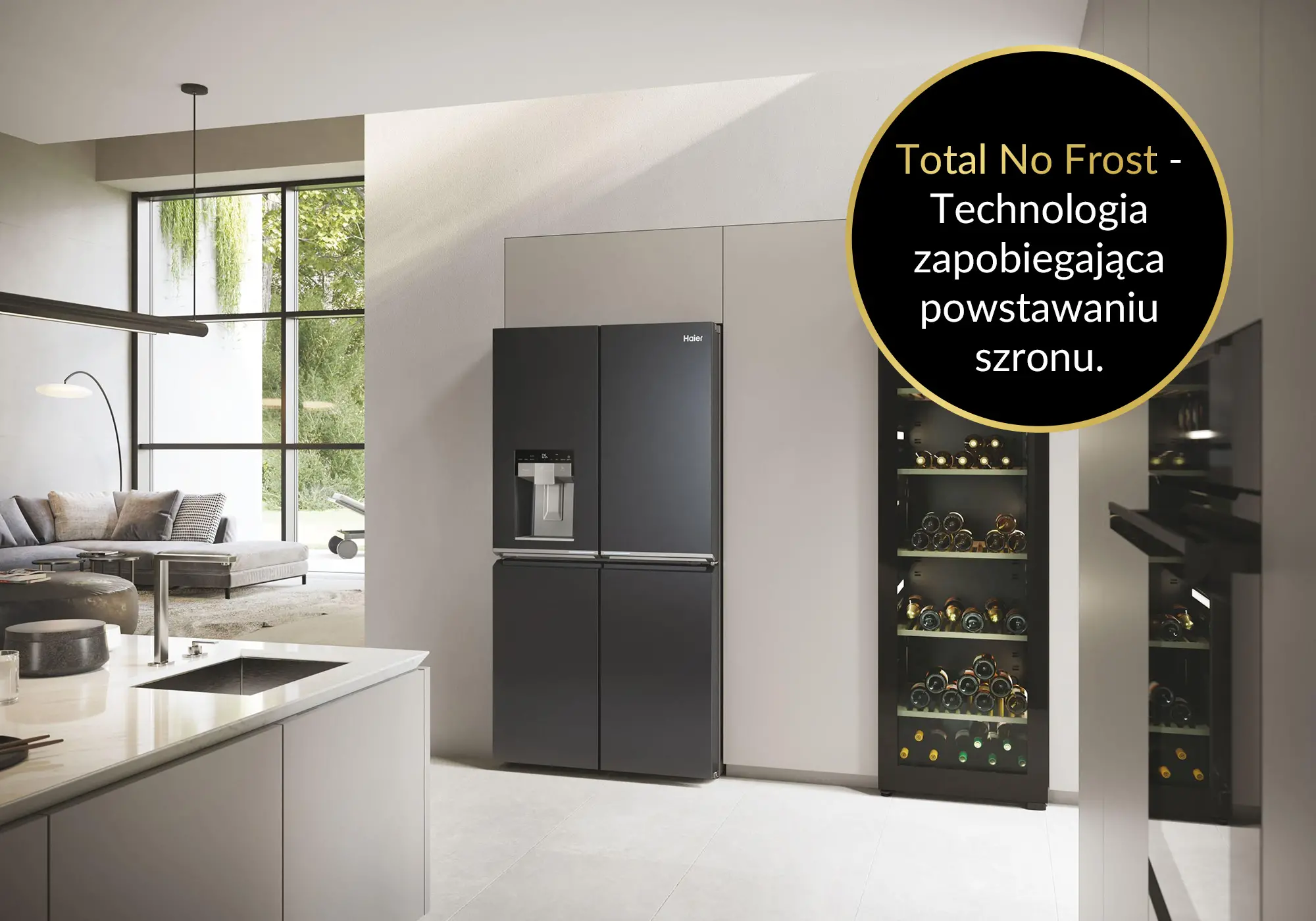 Lodówka Haier Seria 7 HCR7918EIMB Pełny No Frost 177,5cm Dystrybutor wody Czarny Inox