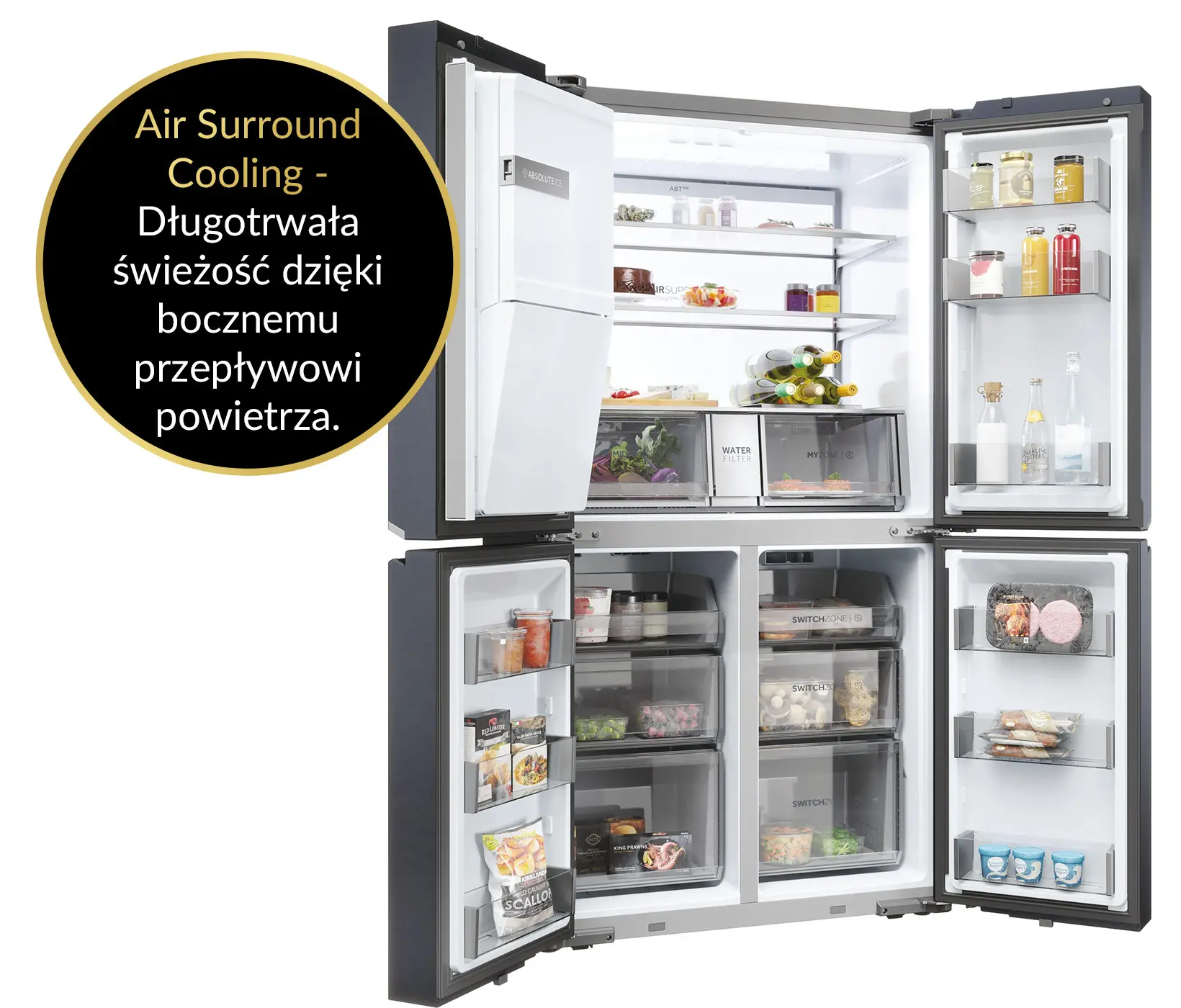 Lodówka Haier Seria 7 HCR7918EIMB Pełny No Frost 177,5cm Dystrybutor wody Czarny Inox