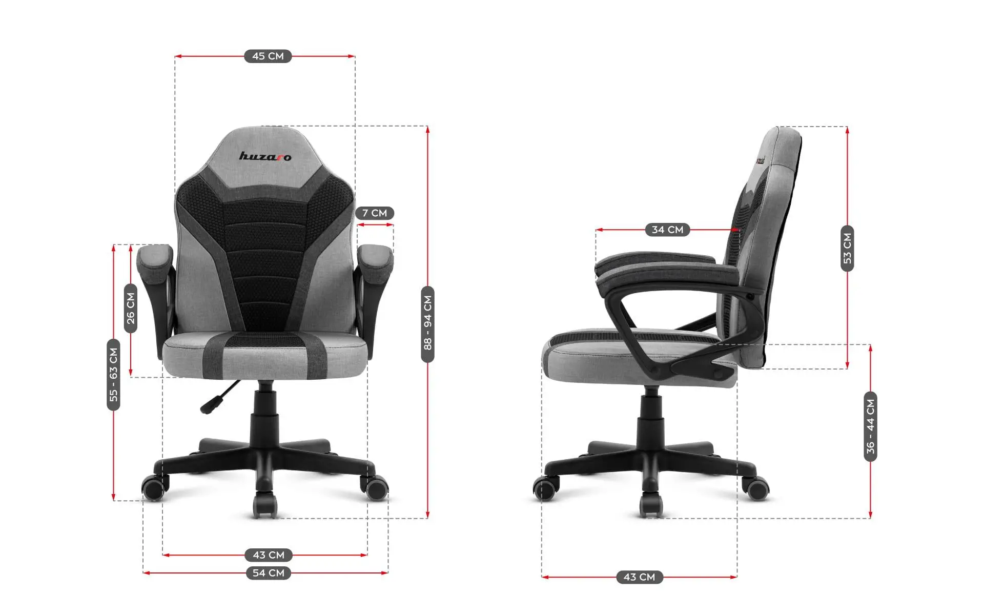Fotel Huzaro Ranger 1.0 Mesh Dla dzieci do 130kg Tkanina Szary
