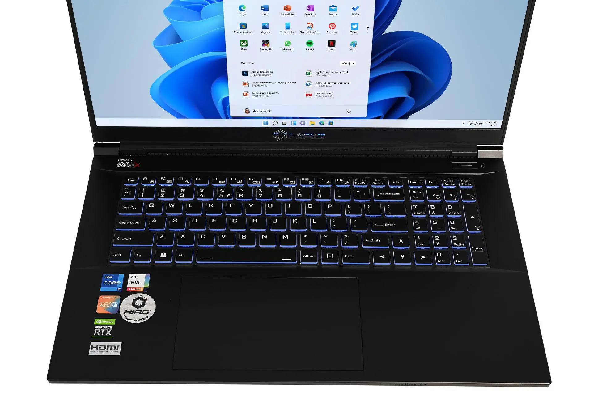Laptop gamingowy HIRO X570T 15,6" 144Hz i7-12700H 16GB RAM 1TB Dysk SSD RTX3070Ti Win11 Czarny
