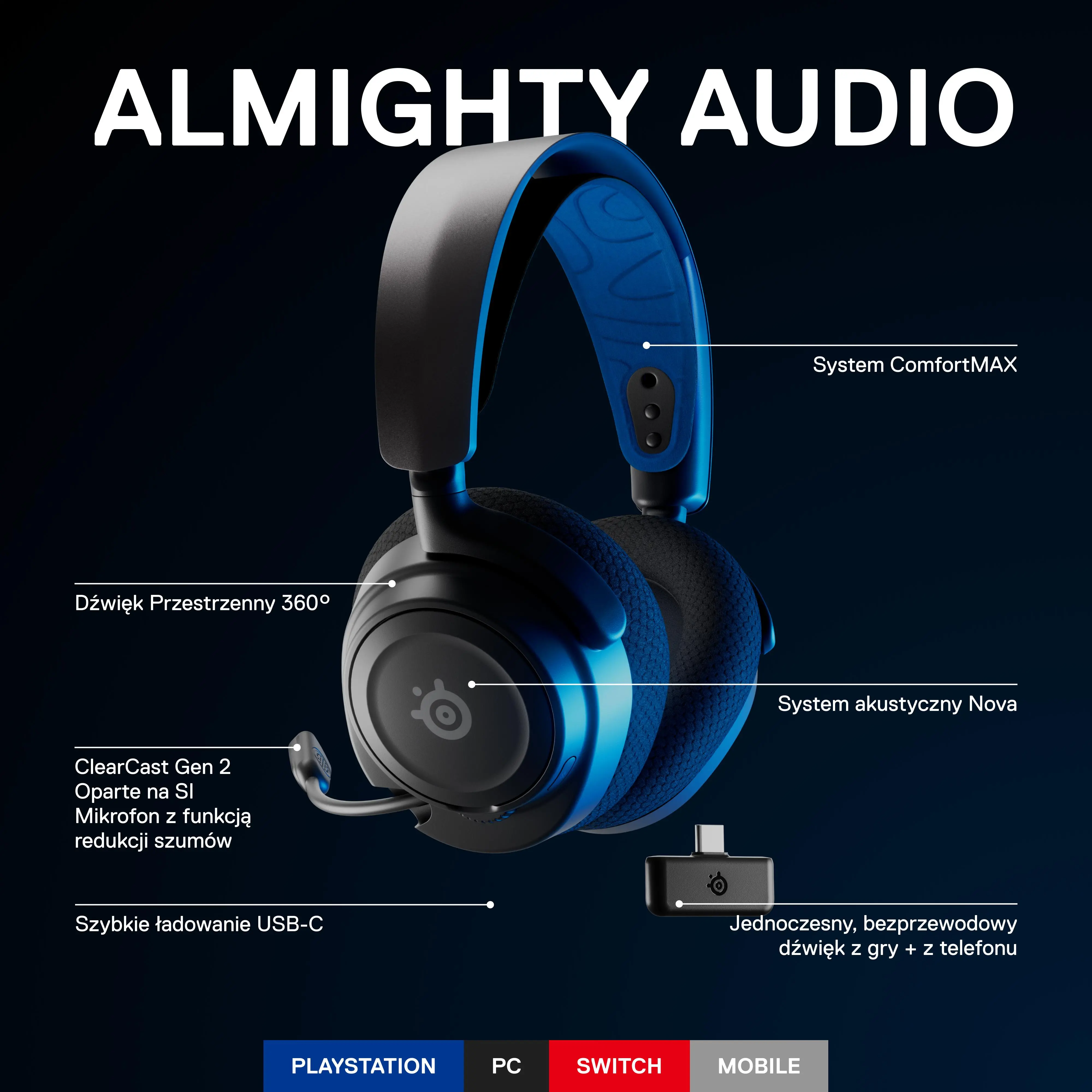 Słuchawki bezprzewodowe z mikrofonem SteelSeries Arctis Nova 7P Wireless Nauszne Czarny