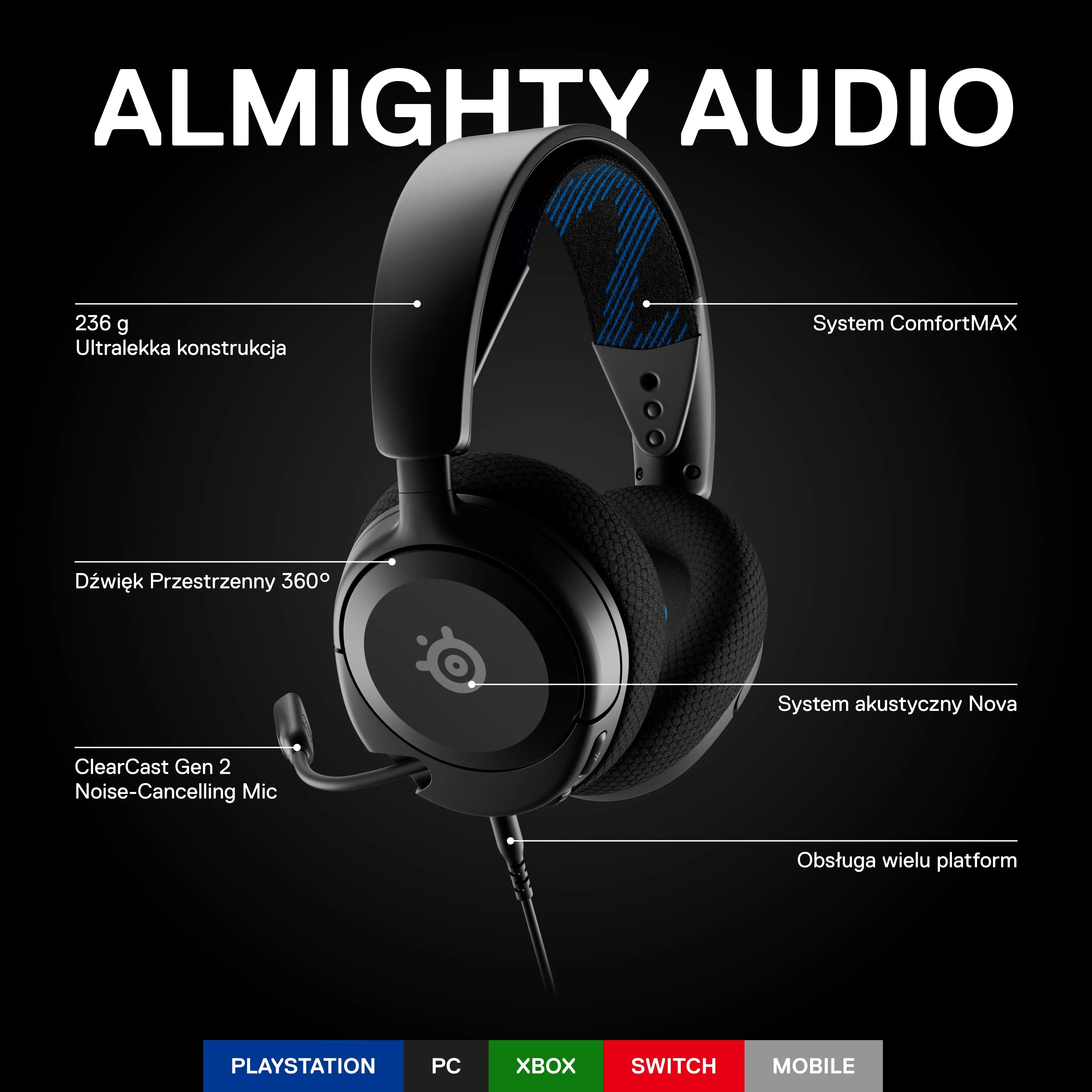 Słuchawki przewodowe z mikrofonem SteelSeries Arctis Nova 1 PS Nauszne Czarny