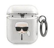 Karl Lagerfeld KLA2UKHGS Glitter Karl`s Head AirPods Cover Srebrny