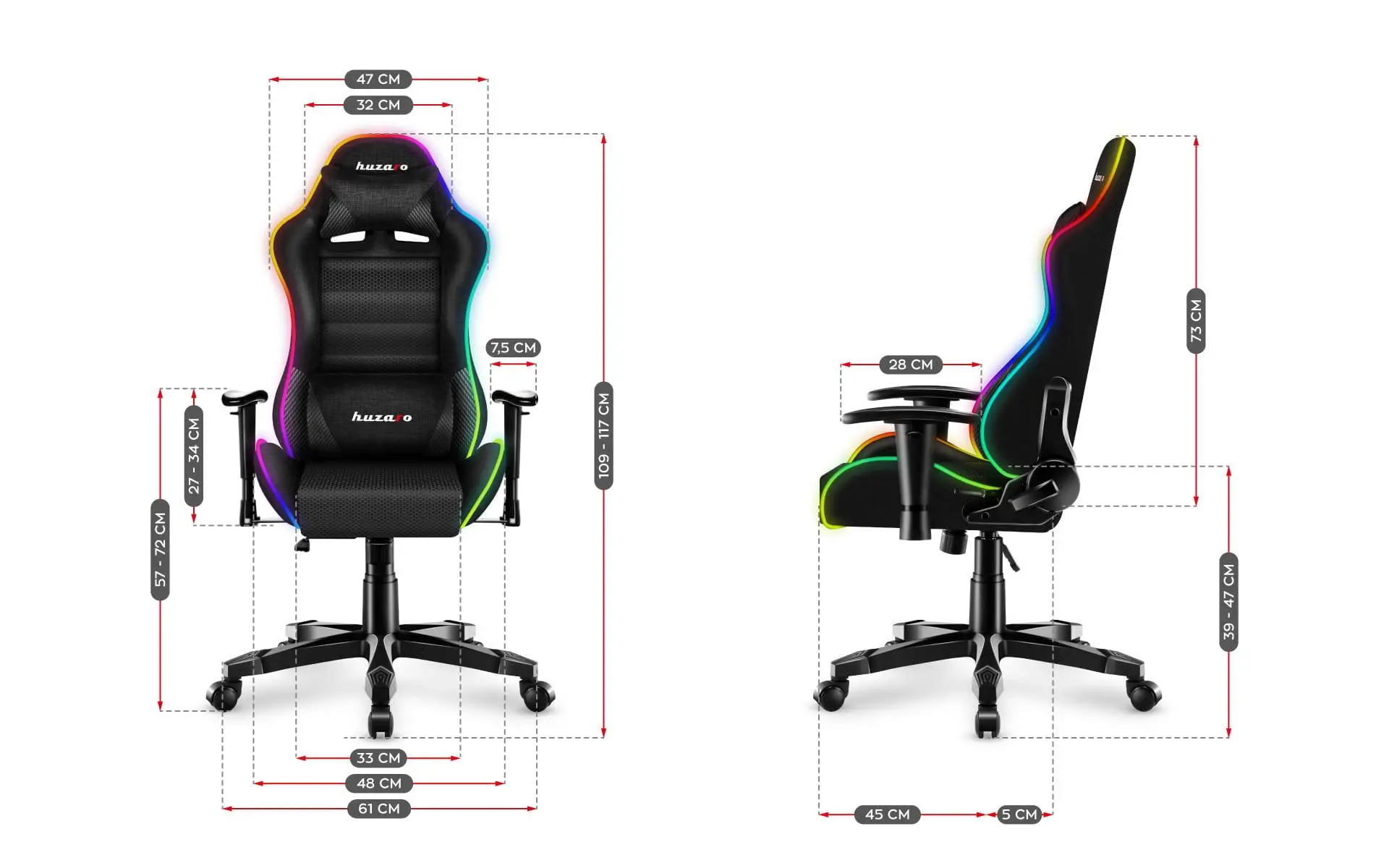 Fotel Huzaro Ranger 6.0 RGB Mesh Dla dzieci do 130kg Tkanina Czarny