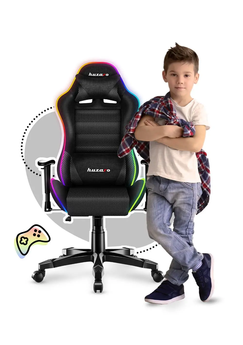 Fotel Huzaro Ranger 6.0 RGB Mesh Dla dzieci do 130kg Tkanina Czarny