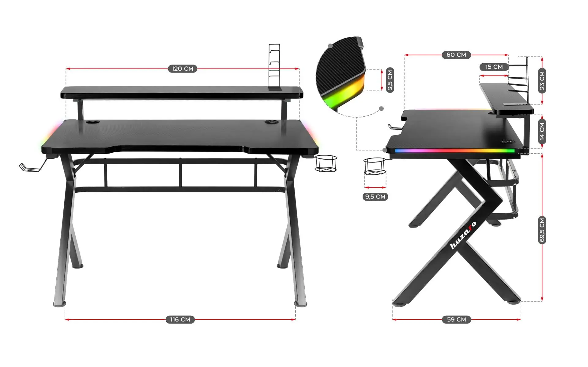 Biurko Huzaro Hero 5.0 RGB LED 120cm Czarny