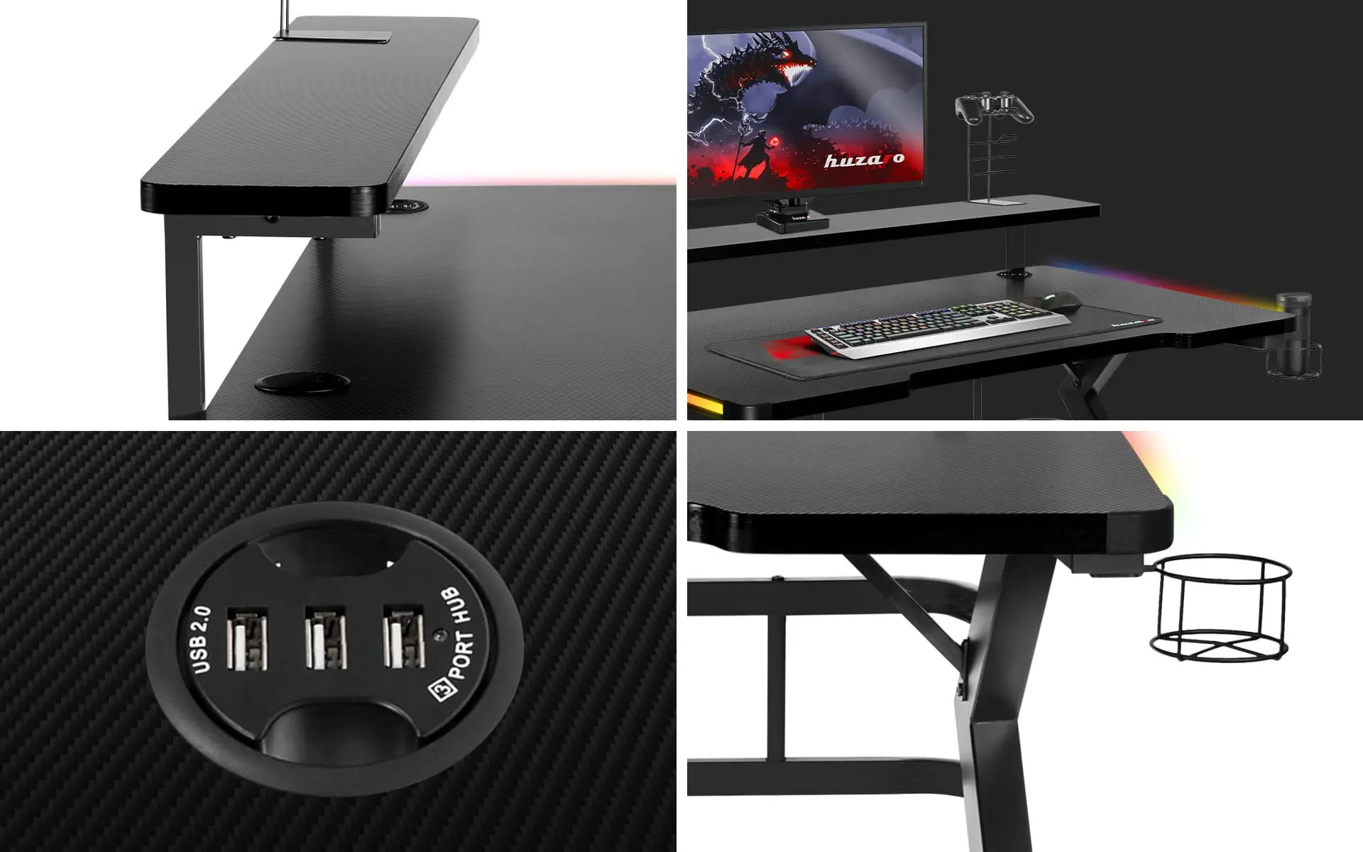 Biurko Huzaro Hero 5.0 RGB LED 120cm Czarny