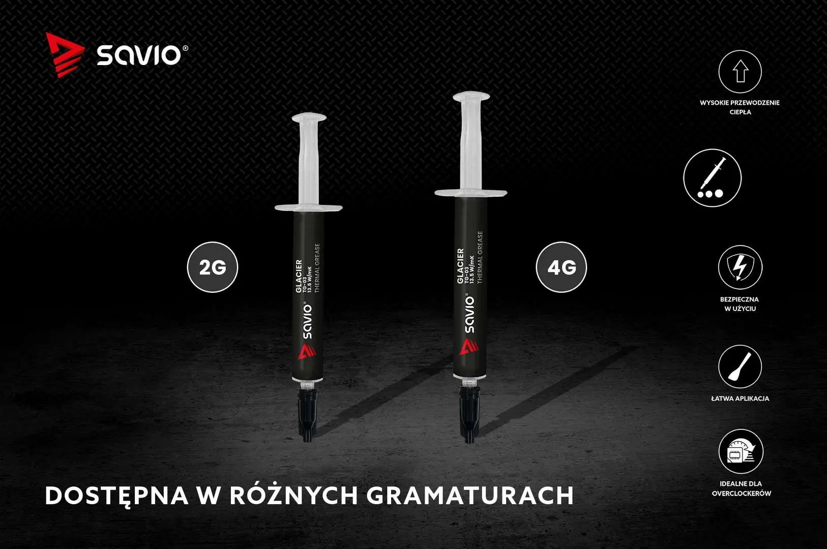Pasta termoprzewodząca Savio Glacier TG-03 13,5 W/mK 2g