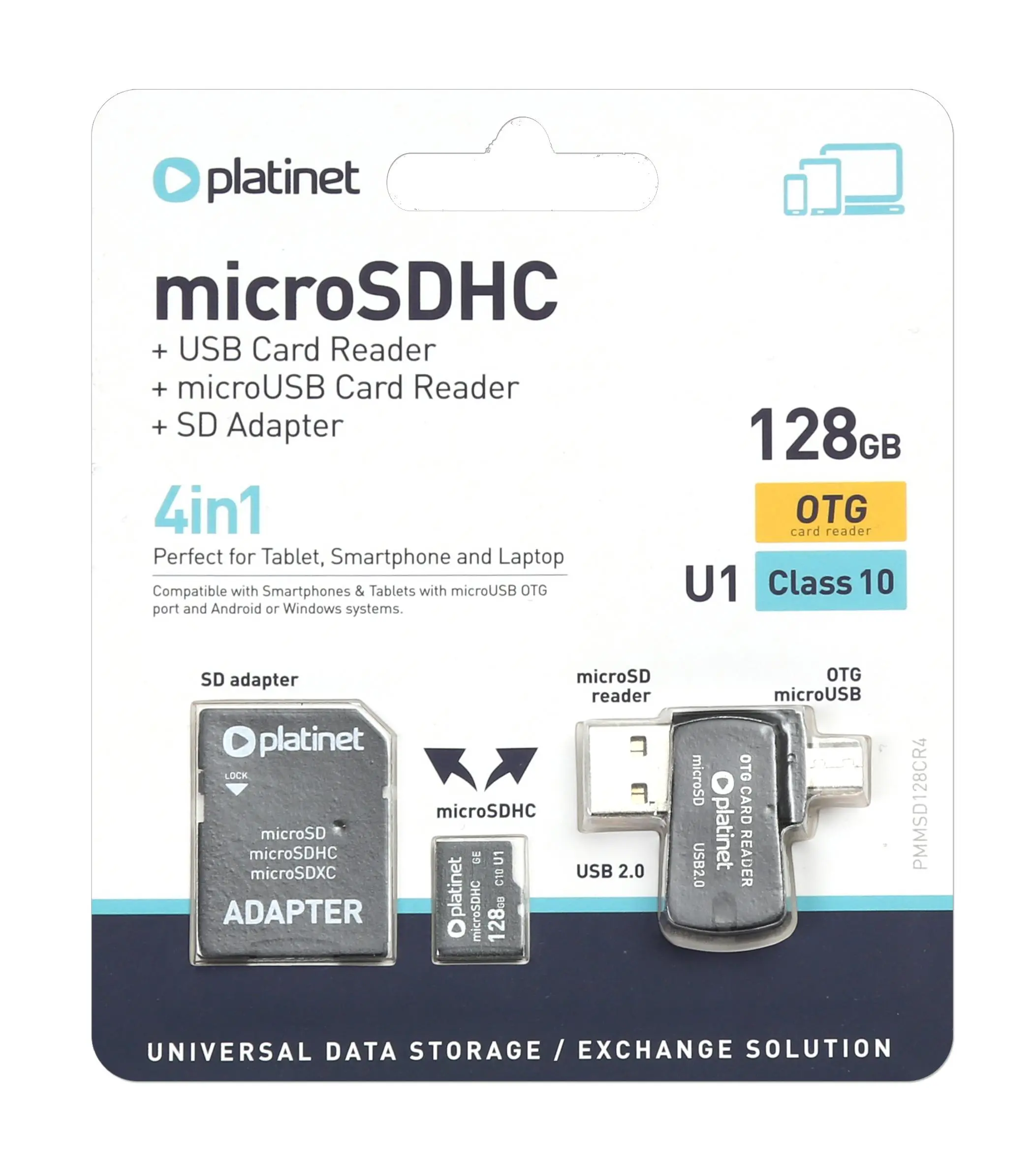 Karta pamięci Platinet Platinet 4w1 microSDHC 128GB + czytnik