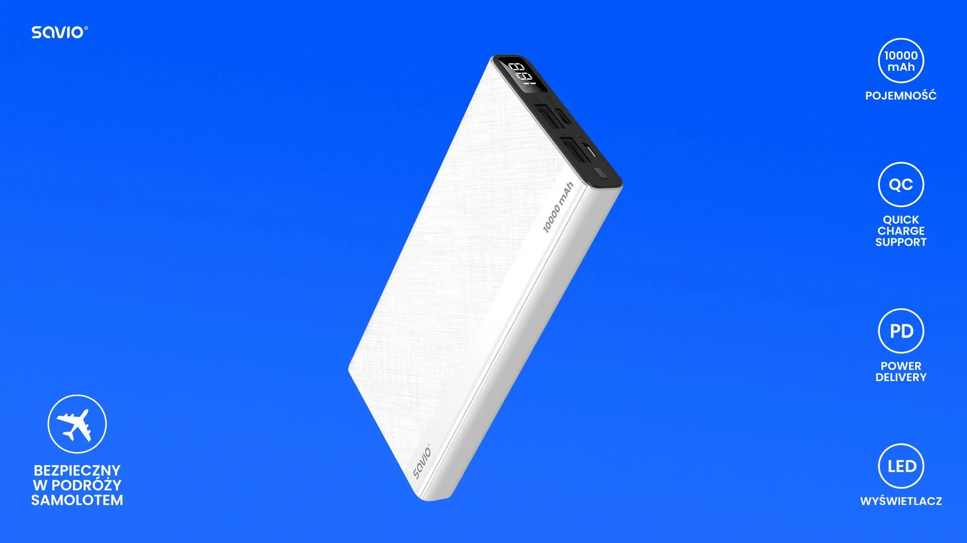 Powerbank Savio BA-04 10000mAh 20W Biały