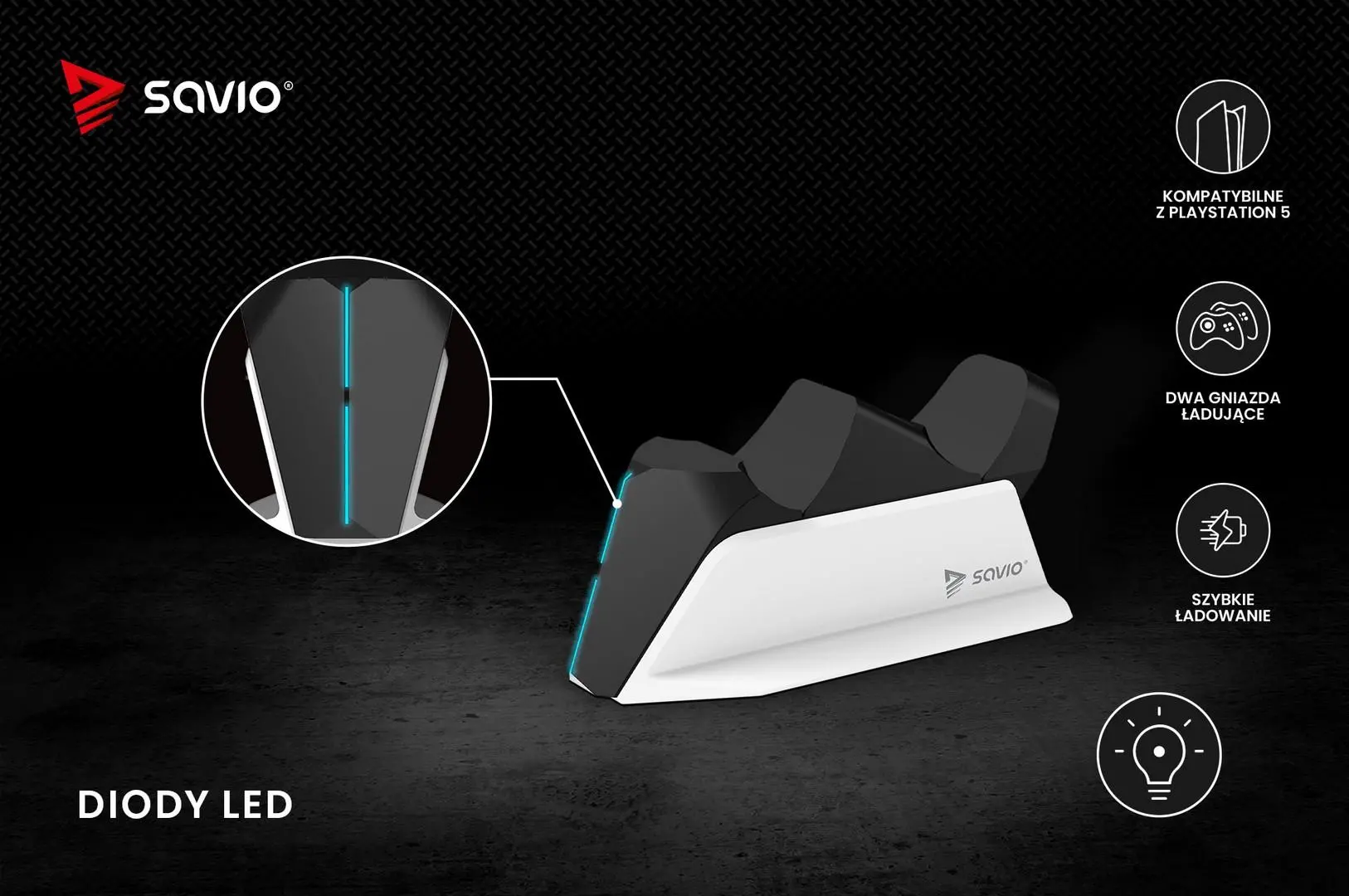 Ładowarka Savio GCS-01 podwójna stacja ładująca do padów PS5 DualSense