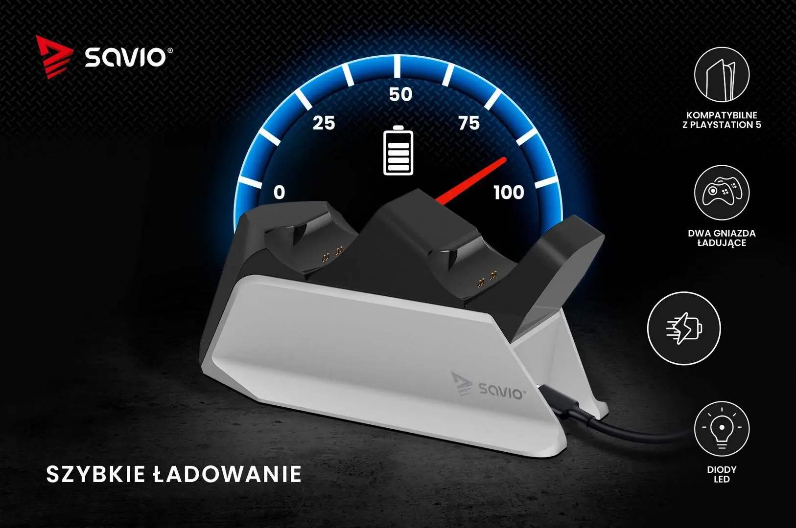 Ładowarka Savio GCS-01 podwójna stacja ładująca do padów PS5 DualSense