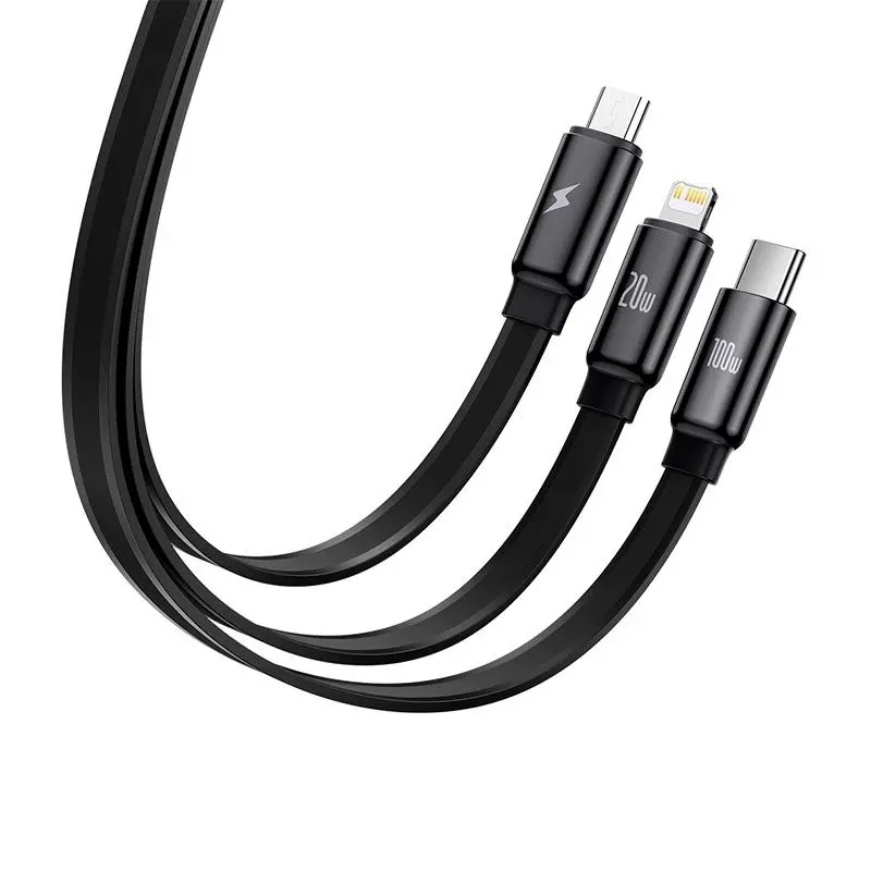 Kabel Baseus Traction 3w1 USB-C Lightning micro 100W 1,7m Czarny