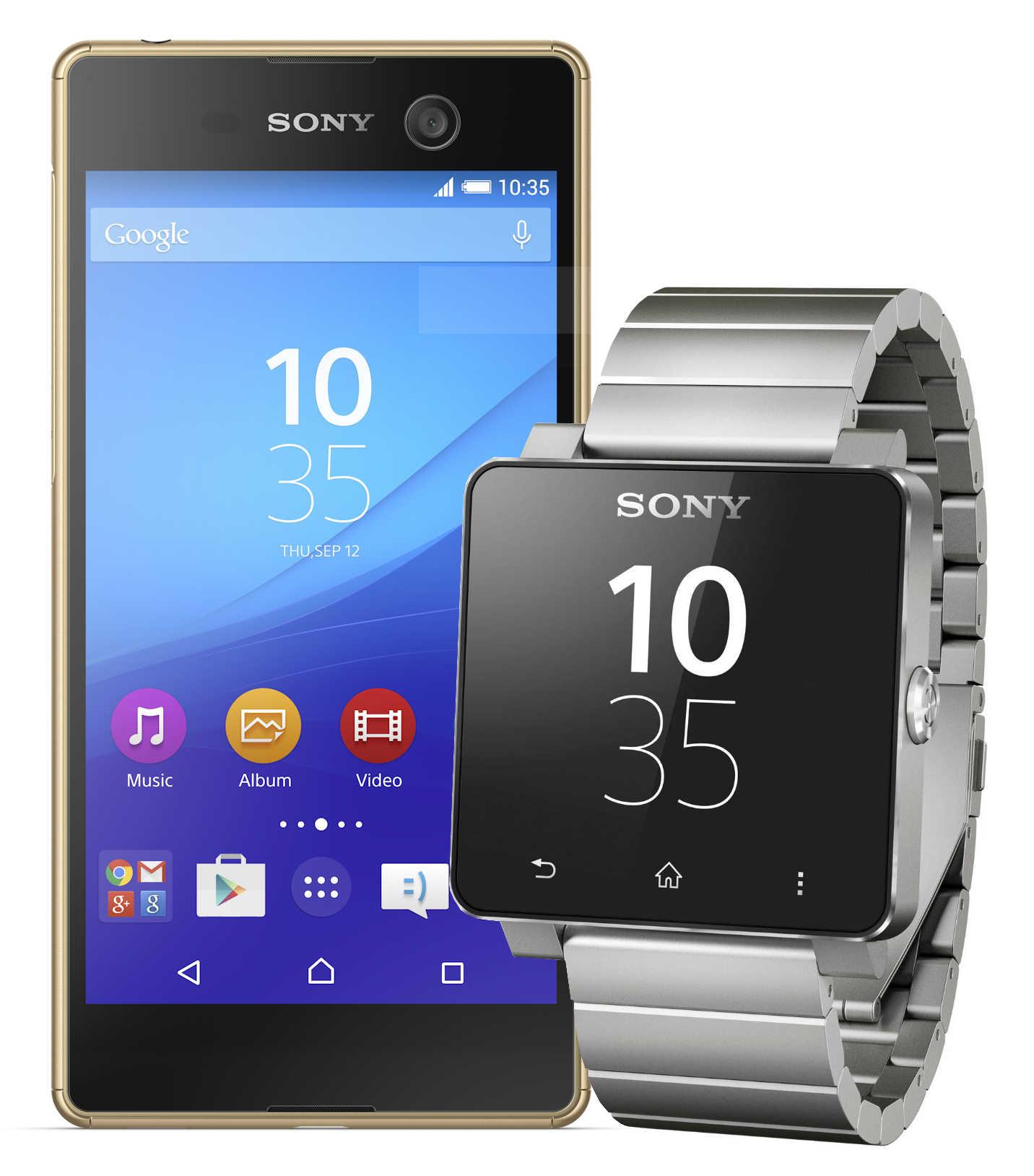 Sony Xperia M5 (złoty) + Smart Watch 2 (srebrny)