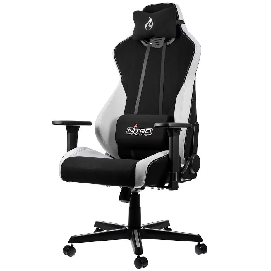 Fotel Nitro Concepts S300 Radiant White Gamingowy do 135kg Tkanina Czarno-biały